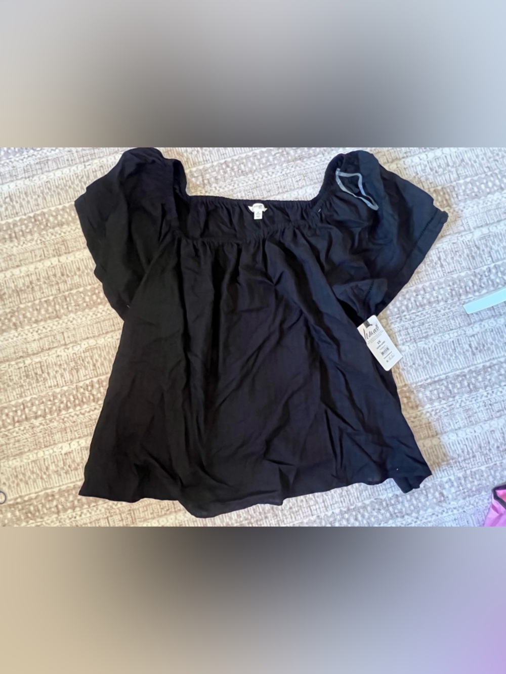 Terra & Sky Black Elastic Waist Off-Shoulder Top NWT